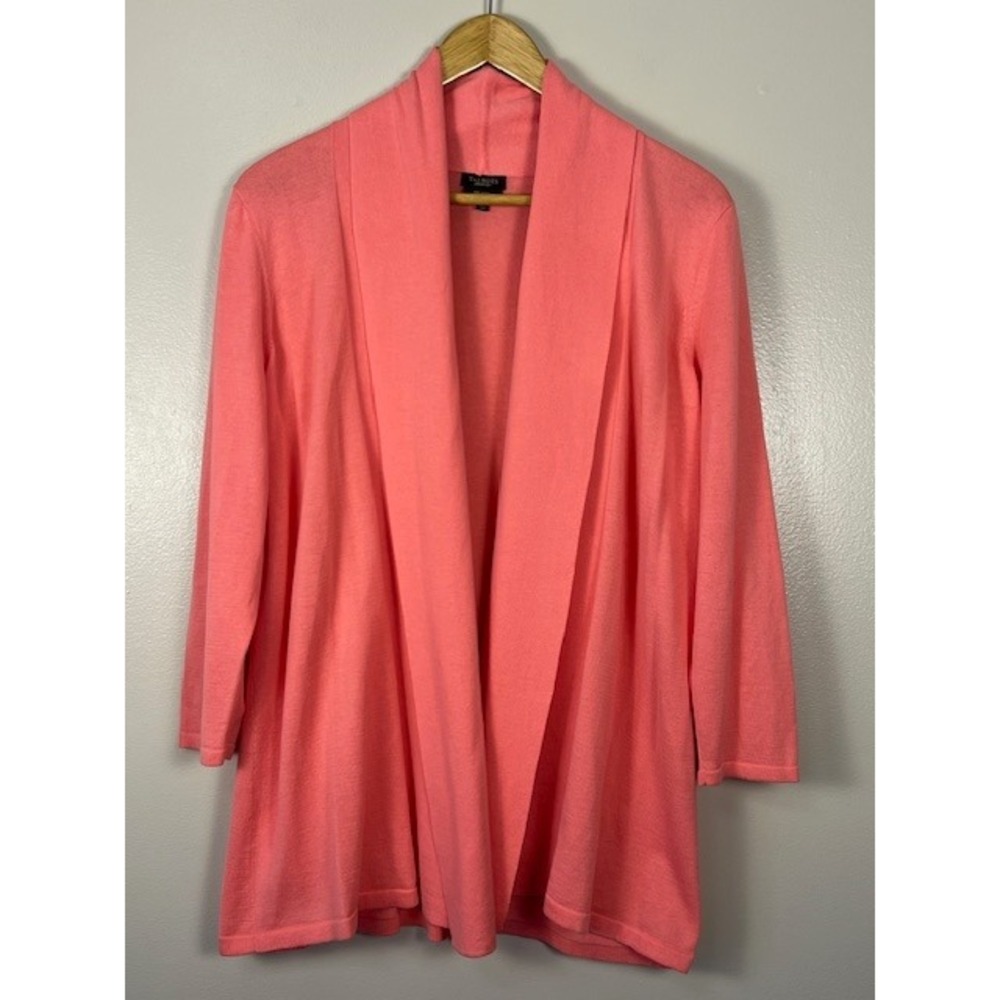 Talbots Womens Coral‎ Pink 100% Pima Cotton Open Front Shawl Collar Cardigan M